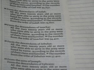 Open Hebrew prayer book beside handwritten name cards and a family tree on a wooden table.